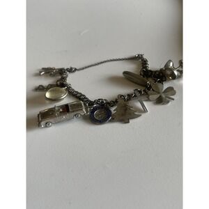 Vintage 1960's Sterling Sliver Charm Bracelet Travel Car Boat Cross 25g 10 Charm